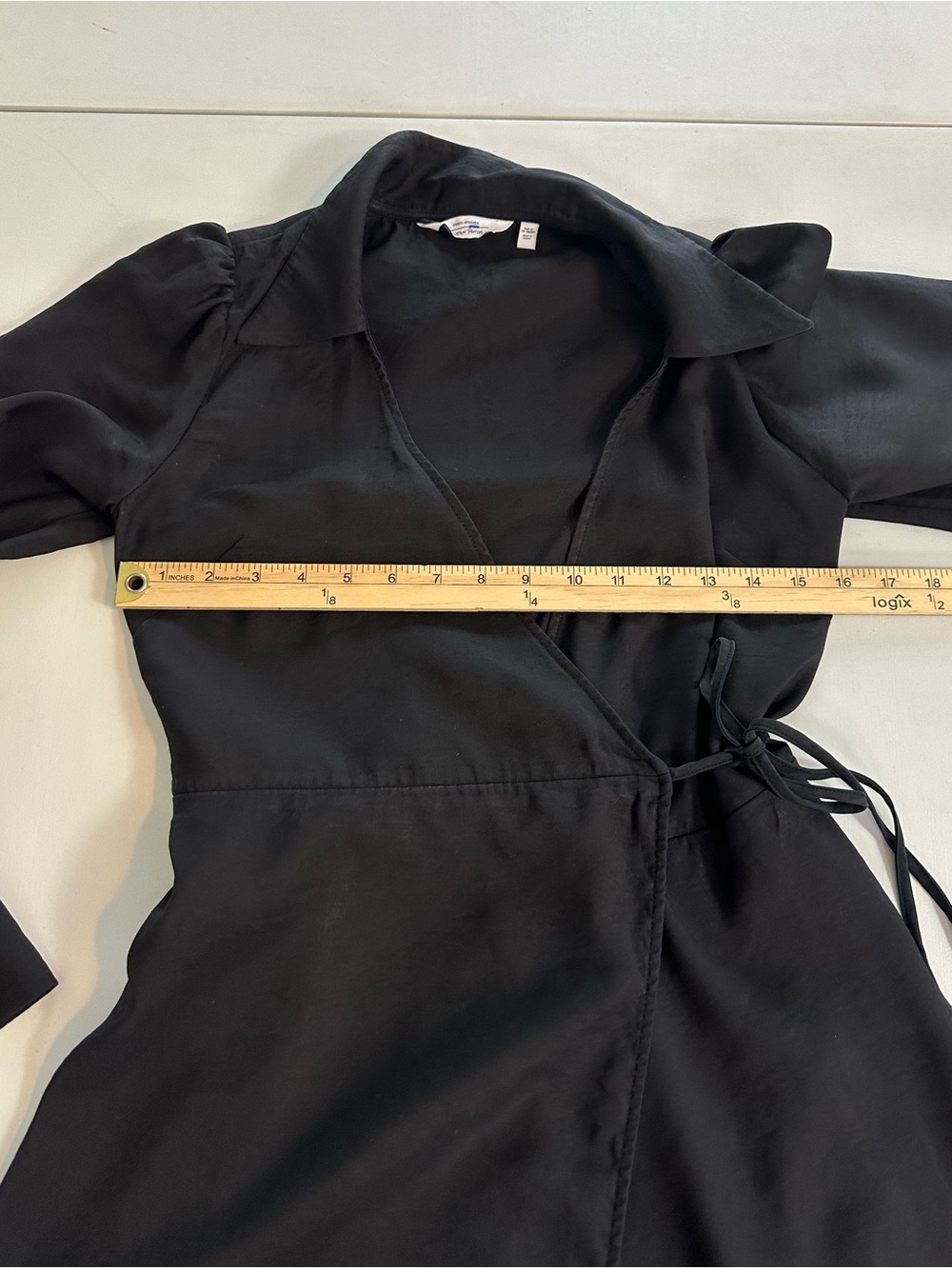 & Other Stories Paris Atelier Black Puff Sleeve Side Tie Wrap Dress Size 34 - Picture 7 of 14